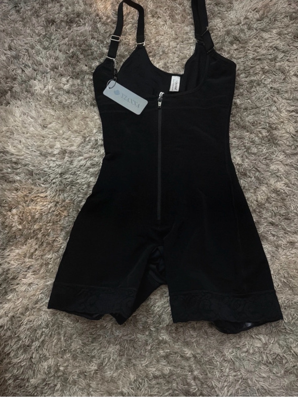 Black Shapewear One-Piece with Front Zipper -